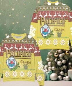 Cerveza Pacifico Clara Snowflake Reindeer Pattern Ugly Christmas Sweater Yellow
