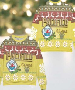 Cerveza Pacifico Clara Snowflake Reindeer Pattern Ugly Christmas Sweater Yellow