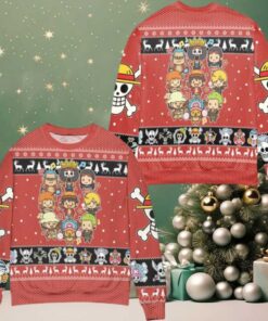 Chibi Version One Piece Snowflake Ugly Christmas Sweater Red