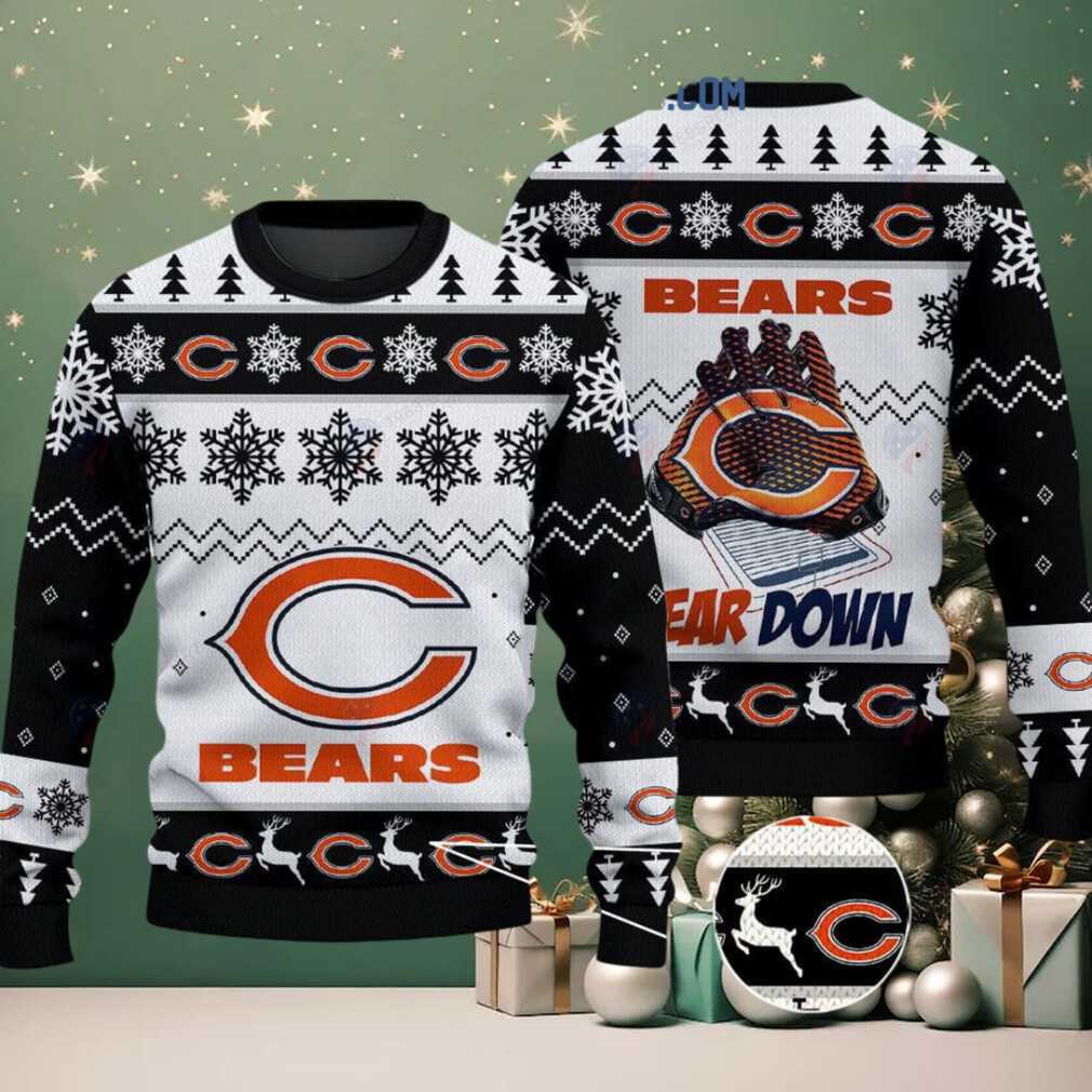 Chicago Bears Bear Down Christmas Ugly Sweater, hoodie, sweater, long sleeve and tank top Chicago Bears Bear Down Christmas Ugly Sweater Front