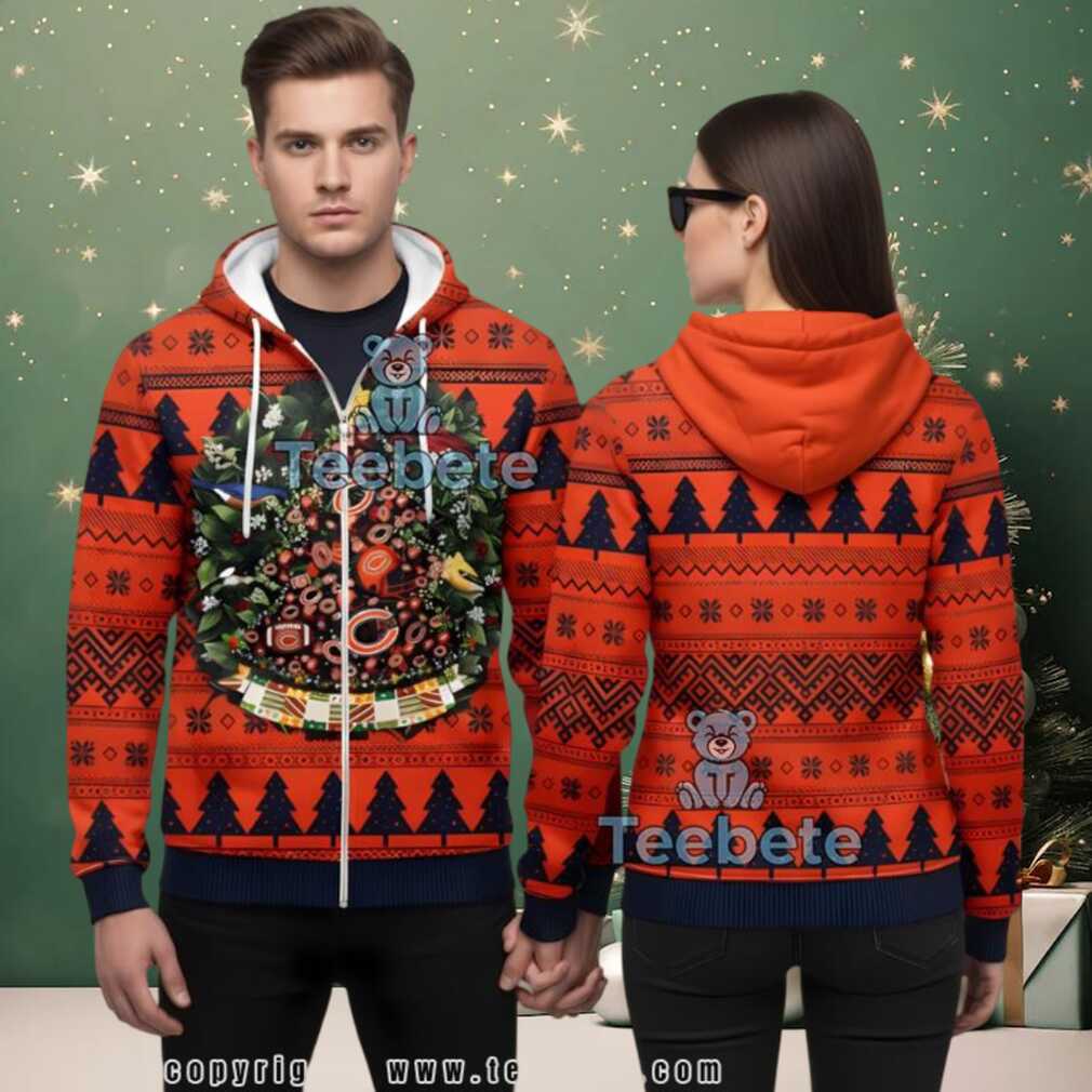 Chicago Bears Christmas Wreath Tree Ball 3D Ugly Zip Up Hoodie Chicago Bears Christmas Wreath Tree Ball 3D Ugly Zip Up Hoodie