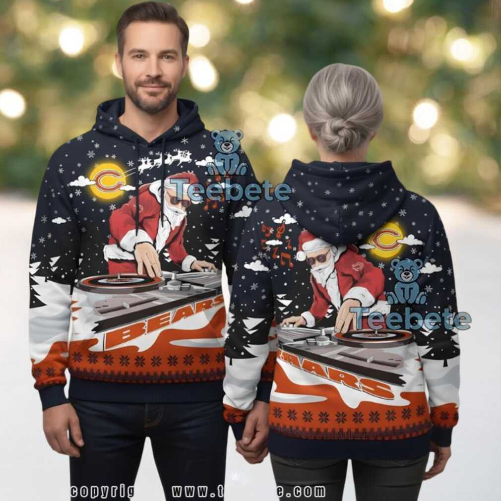Chicago Bears Dj Santa Claus Ugly Christmas 3D Print Hoodie, hoodie, sweater, long sleeve and tank top Chicago Bears DJ Santa Claus Ugly Christmas 3D Print Hoodie with festive design