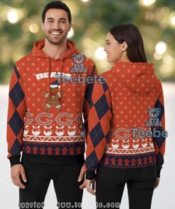 Chicago Bears Gingerbread Man Argyle Ugly Christmas 3D Hoodie Chicago Bears Gingerbread Man Argyle Ugly Christmas 3D Hoodie