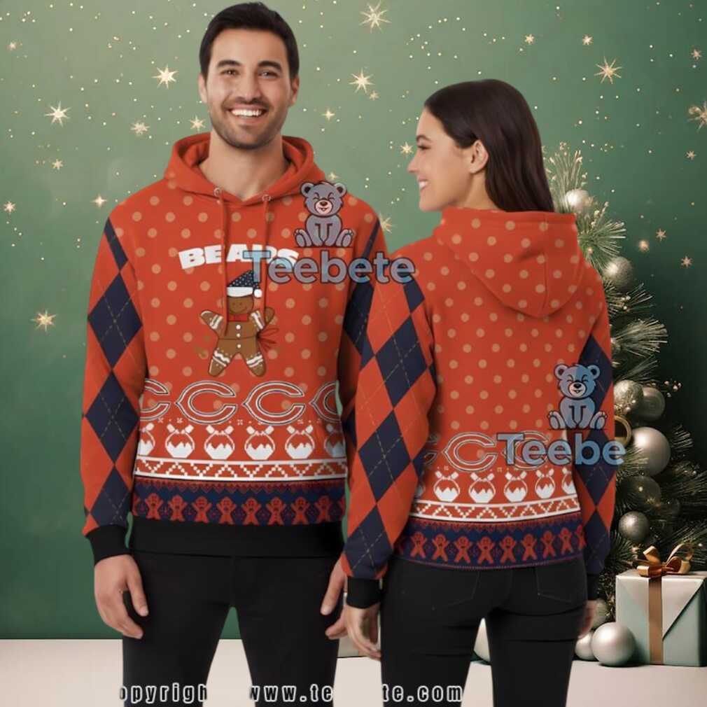 Chicago Bears Gingerbread Man Argyle Ugly Christmas 3D Hoodie Chicago Bears Gingerbread Man Argyle Ugly Christmas 3D Hoodie