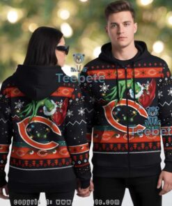Chicago Bears Grinch Christmas Lights Ugly Zip Up Hoodie 3D Print Chicago Bears Grinch Christmas Lights Ugly Zip Up Hoodie 3D Print