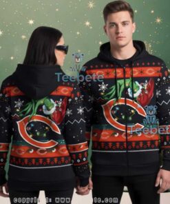 Chicago Bears Grinch Christmas Lights Ugly Zip Up Hoodie 3D Print