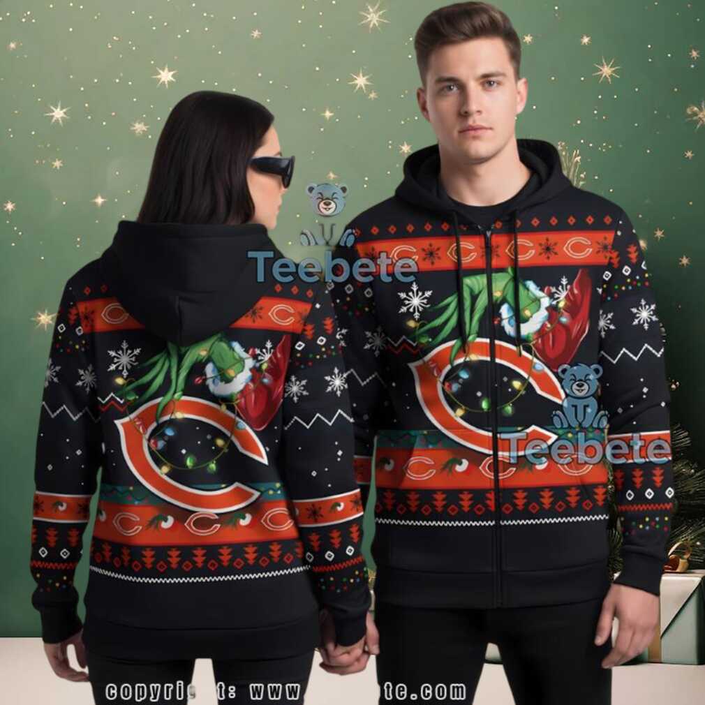 Chicago Bears Grinch Christmas Lights Ugly Zip Up Hoodie 3D Print Chicago Bears Grinch Christmas Lights Ugly Zip Up Hoodie 3D Print