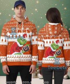 Chicago Bears Grinch Stole Christmas Ugly 3D Zip Up Hoodie