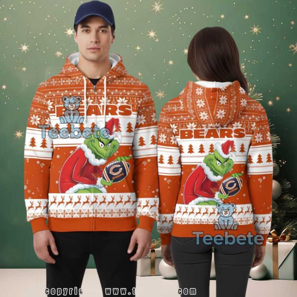 Chicago Bears Grinch Stole Christmas Ugly 3D Zip Up Hoodie Chicago Bears Grinch Stole Christmas Ugly 3D Zip Up Hoodie