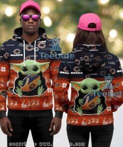 Chicago Bears Grogu Baby Yoda Ugly Christmas 3D Zip Up Hoodie Chicago Bears Grogu Baby Yoda Ugly Christmas 3D Zip Up Hoodie