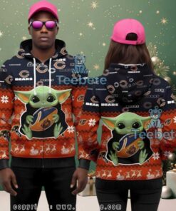 Chicago Bears Grogu Baby Yoda Ugly Christmas 3D Zip Up Hoodie