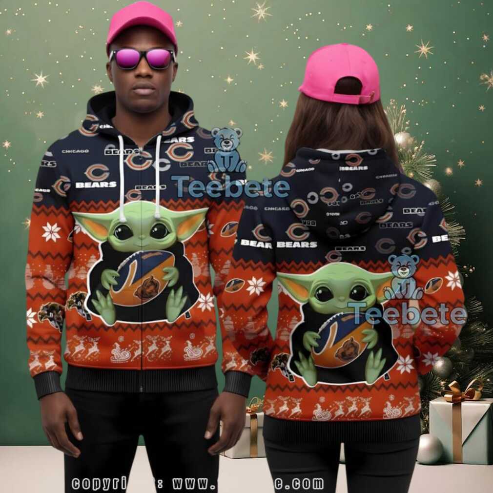 Chicago Bears Grogu Baby Yoda Ugly Christmas 3D Zip Up Hoodie Chicago Bears Grogu Baby Yoda Ugly Christmas 3D Zip Up Hoodie