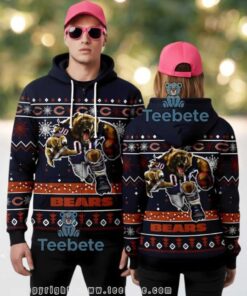 Chicago Bears Mascot Football Ugly Christmas 3D Zip Up Hoodie