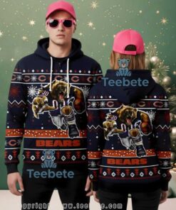 Chicago Bears Mascot Football Ugly Christmas 3D Zip Up Hoodie