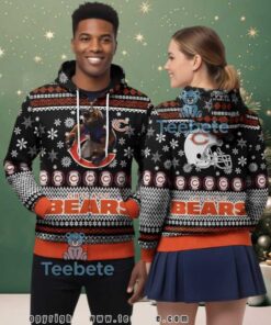 Chicago Bears Mascot Helmet Ugly Christmas Zip Up Hoodie 3D Print