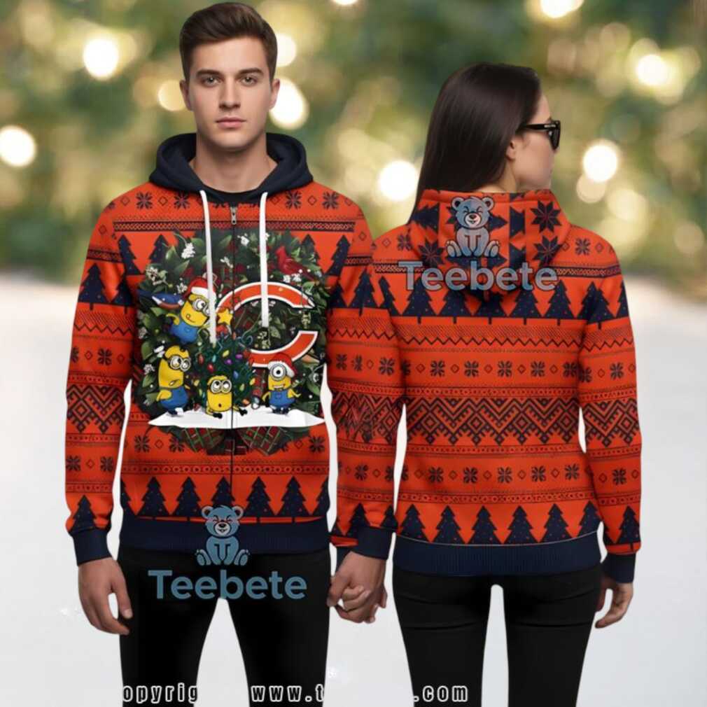 Chicago Bears Minions Christmas Tree Ugly 3D Zip Up Hoodie Chicago Bears Minions Christmas Tree Ugly 3D Zip Up Hoodie