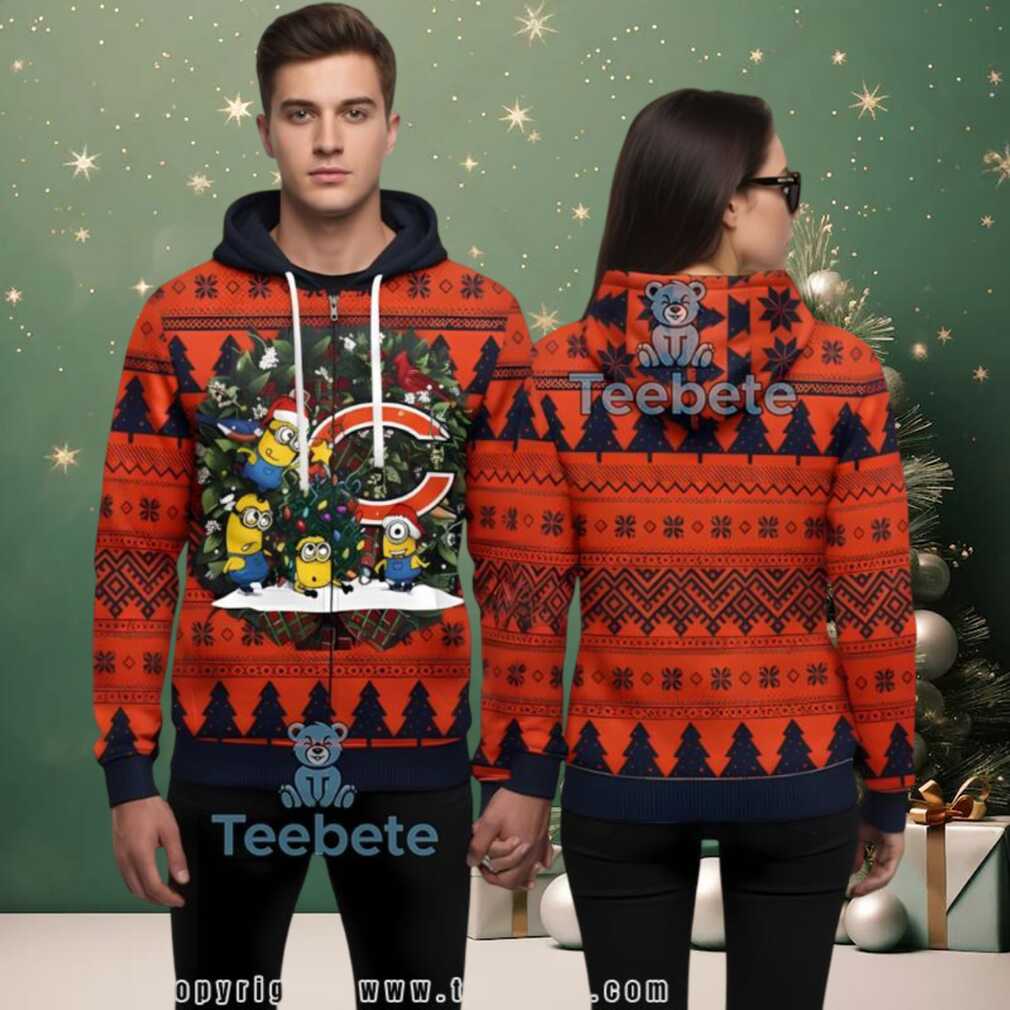 Chicago Bears Minions Christmas Tree Ugly 3D Zip Up Hoodie Chicago Bears Minions Christmas Tree Ugly 3D Zip Up Hoodie