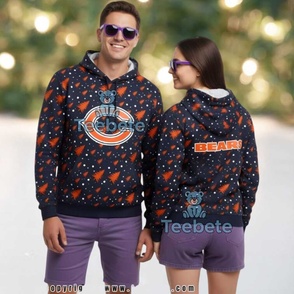 Chicago Bears Pine Tree Snowflakes 3D Ugly Hoodie, hoodie, sweater, long sleeve and tank top Chicago Bears Pine Tree Snowflakes 3D Ugly Hoodie front view