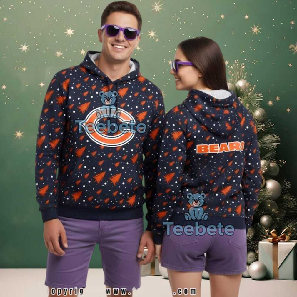 Chicago Bears Pine Tree Snowflakes 3D Ugly Hoodie, hoodie, sweater, long sleeve and tank top Chicago Bears Pine Tree Snowflakes 3D Ugly Hoodie back view