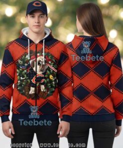 Chicago Bears Pug Dog Christmas Wreath Ugly 3D Hoodie Chicago Bears Pug Dog Christmas Wreath Ugly 3D Hoodie