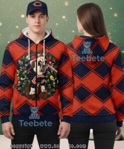 Chicago Bears Pug Dog Christmas Wreath Ugly 3D Hoodie