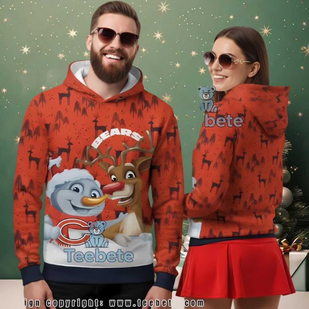 Chicago Bears Reindeer Snowman Ugly Christmas 3D Hoodie, hoodie, sweater, long sleeve and tank top Chicago Bears Reindeer Snowman Ugly Christmas 3D Hoodie back view