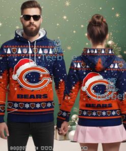 Chicago Bears Santa Hat Logo Ugly Christmas 3D Hoodie