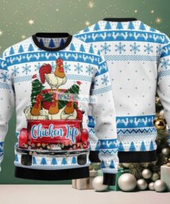 Chicken Life Xmas Tree Ugly Christmas Sweaters Matching White