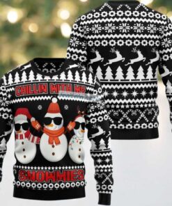 Chillin With My Snowmies Ugly Christmas Sweatshirt Womens Cool, hoodie, sweater, long sleeve and tank top Chillin With My Snowmies Ugly Christmas Sweatshirt Womens Cool