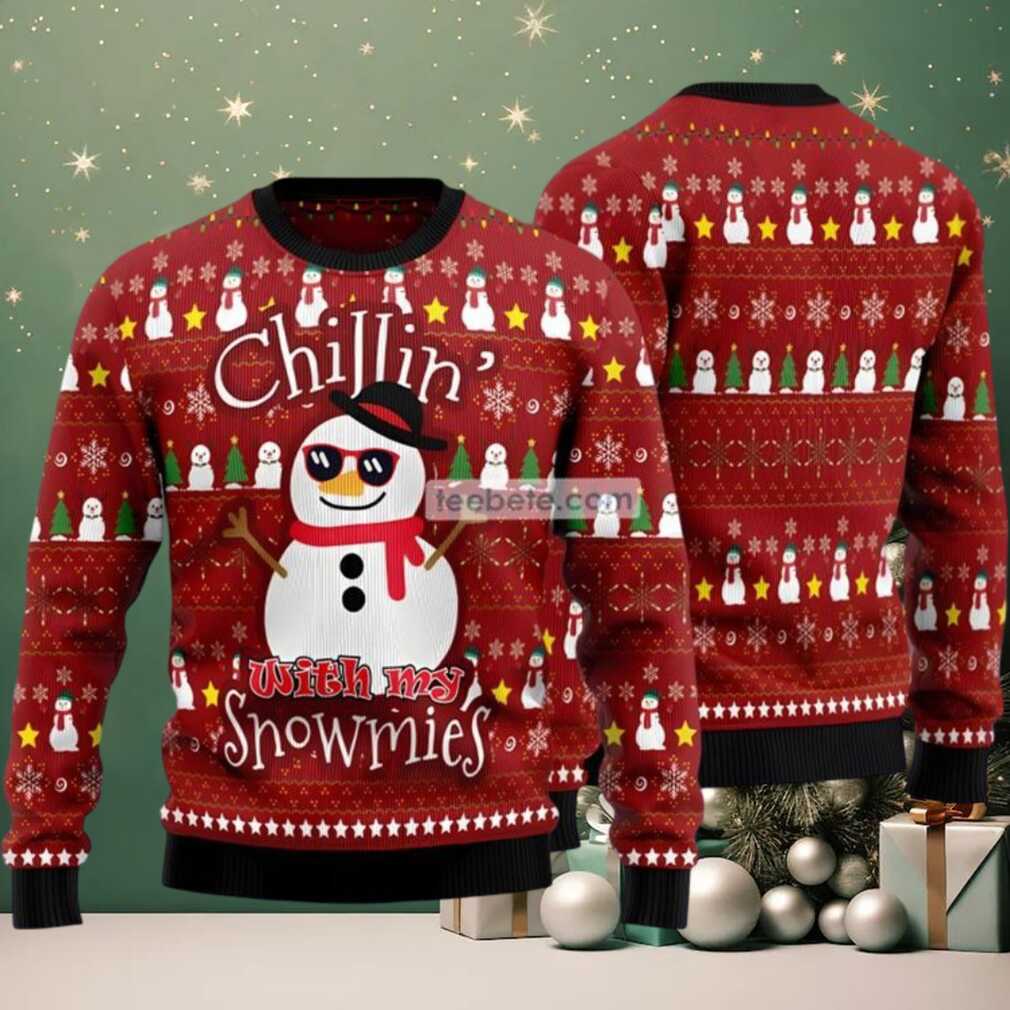 Chillin With My Snowmies Ugly Sweater Christmas Red, hoodie, sweater, long sleeve and tank top Chillin With My Snowmies Ugly Sweater Christmas Red