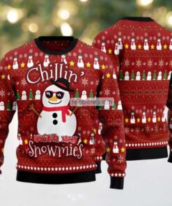 Chillin With My Snowmies Ugly Sweater Christmas Red, hoodie, sweater, long sleeve and tank top Chillin With My Snowmies Ugly Sweater Christmas Red