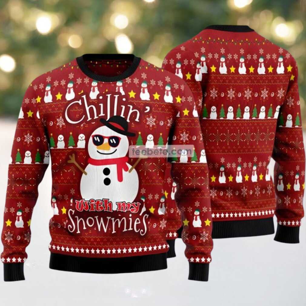 Chillin With My Snowmies Ugly Sweater Christmas Red, hoodie, sweater, long sleeve and tank top Chillin With My Snowmies Ugly Sweater Christmas Red