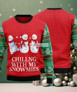 Chilling With My Snowmies Ugly Christmas Sweatshirt Womens Red (1)