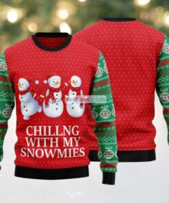 Chilling With My Snowmies Ugly Christmas Sweatshirt Womens Red, hoodie, sweater, long sleeve and tank top Chilling With My Snowmies Ugly Christmas Sweatshirt Womens Red
