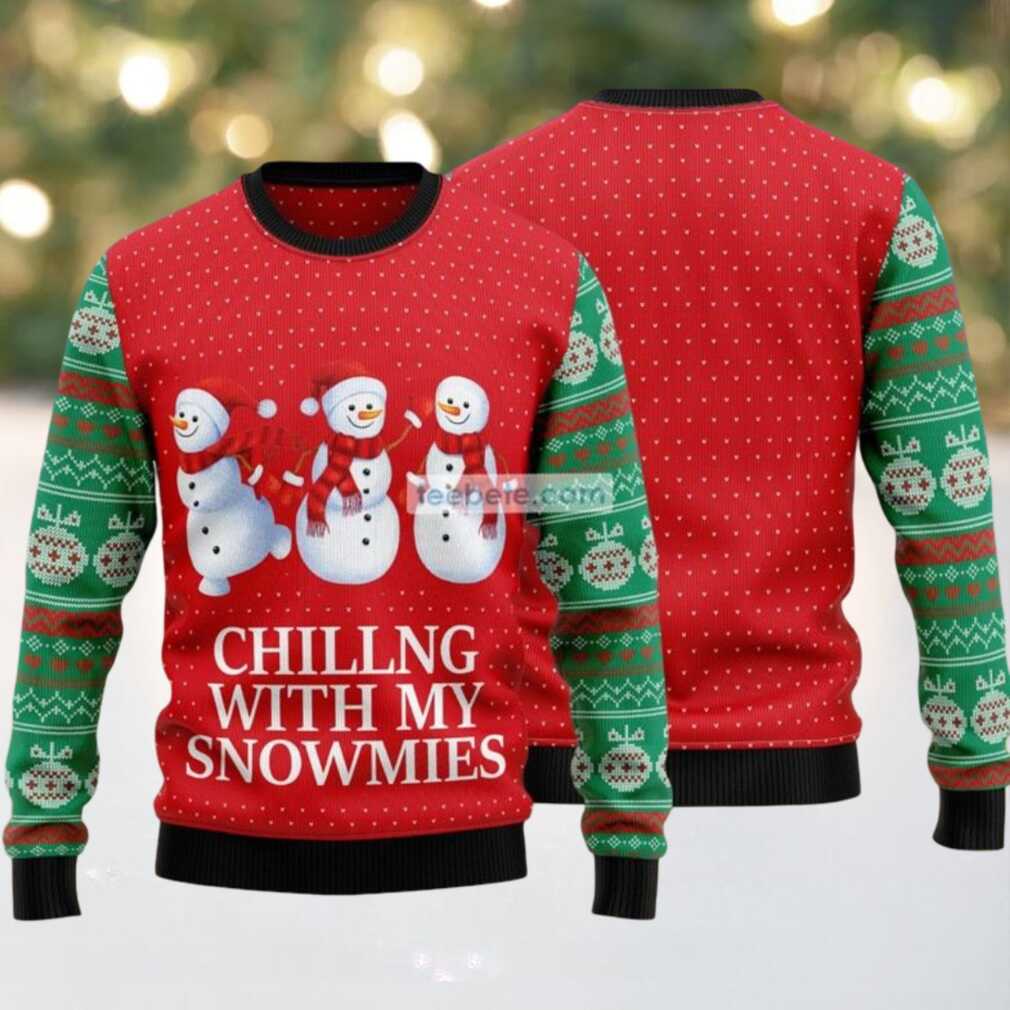 Chilling With My Snowmies Ugly Christmas Sweatshirt Womens Red Chilling With My Snowmies Ugly Christmas Sweatshirt Womens Red