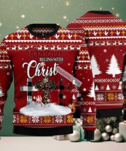 Christmas Begins With Christian Ugly Christmas Sweaters Best Red