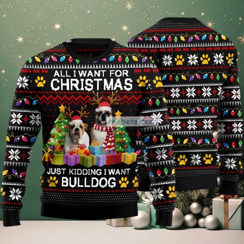 Christmas For Bulldog Ugly Christmas Sweater Ugliest Black, hoodie, sweater, long sleeve and tank top Bulldog Ugly Christmas Sweater in Ugliest Black
