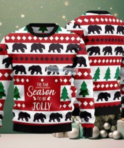 Christmas Tree And Bear Ugly Xmas Sweater Party Red White