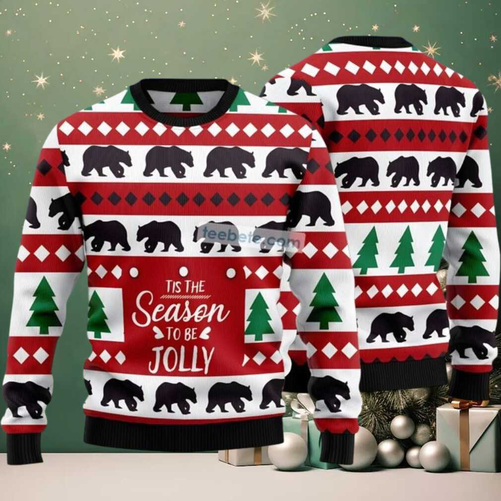 Christmas Tree And Bear Ugly Xmas Sweater Party Red White, hoodie, sweater, long sleeve and tank top Funny Christmas Tree and Bear Sweater