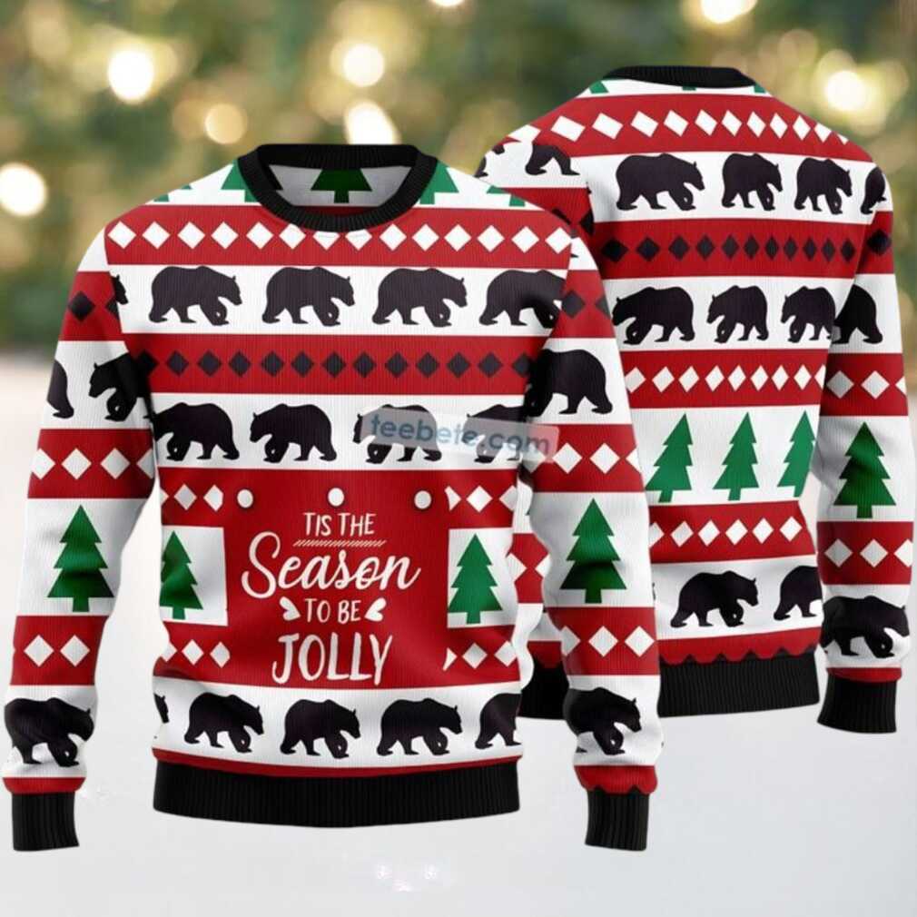 Christmas Tree And Bear Ugly Xmas Sweater Party Red White, hoodie, sweater, long sleeve and tank top Red and White Christmas Party Jumper