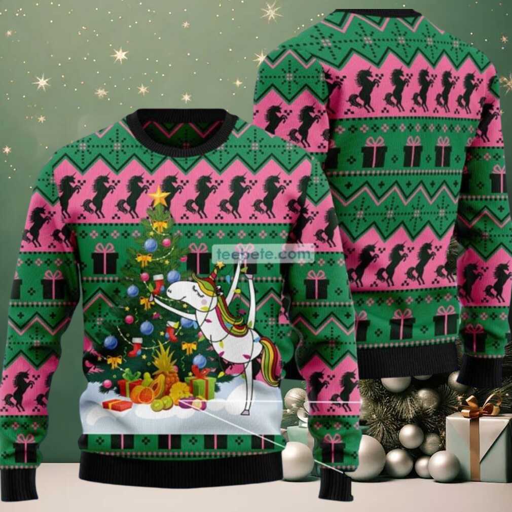 Christmas Tree Unicorn Ballet Dance Ugly Xmas Sweater Party, hoodie, sweater, long sleeve and tank top Christmas Tree Unicorn Ballet Dance Ugly Xmas Sweater Party