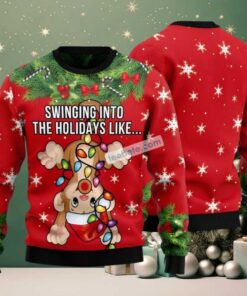 Christmas Wreath Monkey Swing Ugly Christmas Sweater Friends Red