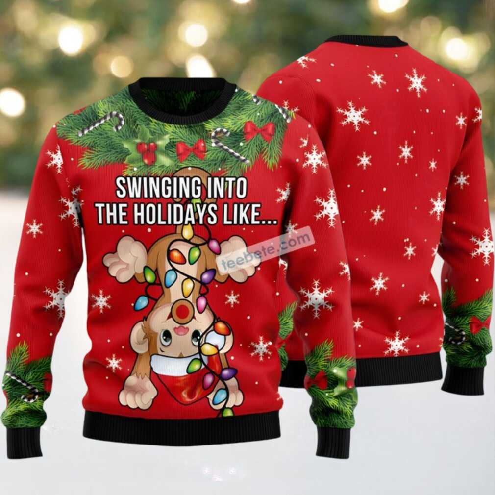 Christmas Wreath Monkey Swing Ugly Christmas Sweater Friends Red Christmas Wreath Monkey Swing Ugly Christmas Sweater Friends Red