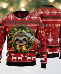 Christmas Wreath Slothmas Face Ugly Sweaters For Christmas Red, hoodie, sweater, long sleeve and tank top Christmas Wreath Slothmas Face Ugly Sweaters For Christmas Red