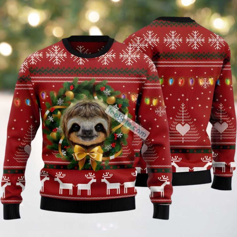 Christmas Wreath Slothmas Face Ugly Sweaters For Christmas Red, hoodie, sweater, long sleeve and tank top Christmas Wreath Slothmas Face Ugly Sweater back view