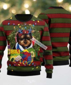 Christmas Wreath Yorkshire Terrier Face Ugly Christmas Sweater Green Ugliest, hoodie, sweater, long sleeve and tank top Christmas Wreath Yorkshire Terrier Face Ugly Christmas Sweater Green Ugliest