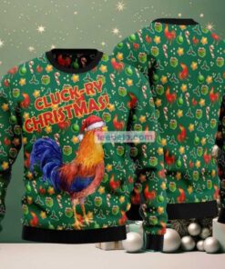 Cluck Ry Christmas Rooster Ugly Xmas Sweater Party Green