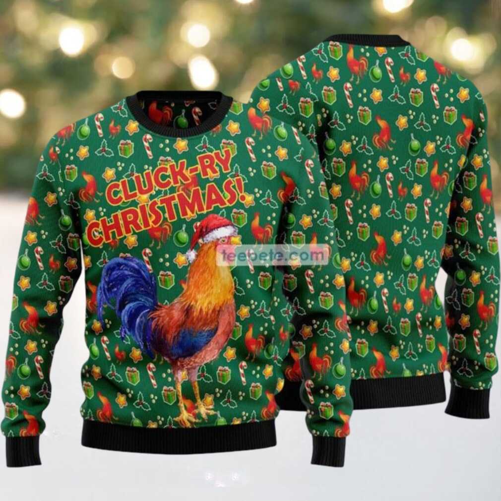 Cluck Ry Christmas Rooster Ugly Xmas Sweater Party Green, hoodie, sweater, long sleeve and tank top Cluck Ry Christmas Rooster Ugly Xmas Sweater Party Green