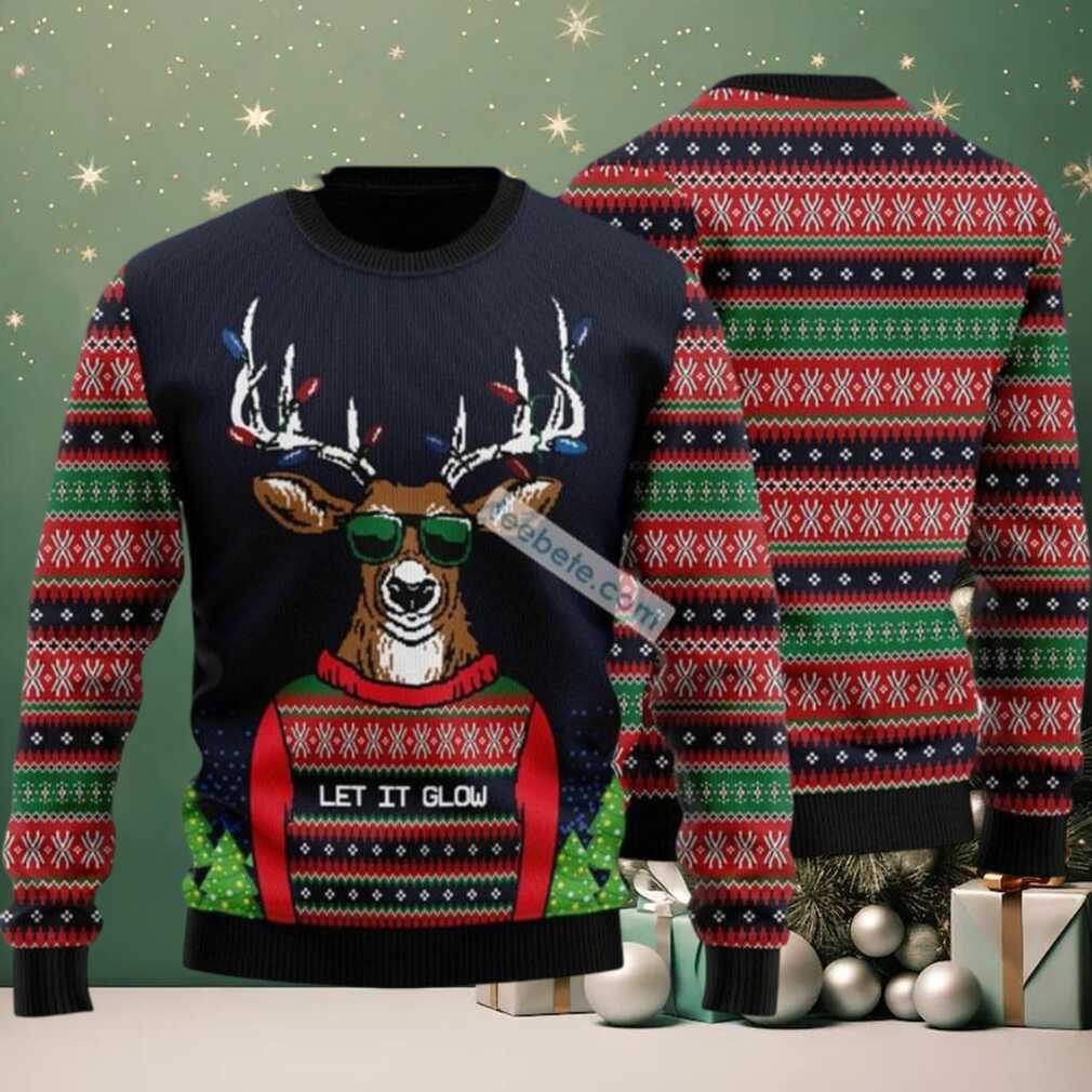 Cool Reindeer Let It Glow Ugly Sweaters For Christmas Crazy, hoodie, sweater, long sleeve and tank top Cool Reindeer Let It Glow Ugly Christmas Sweater