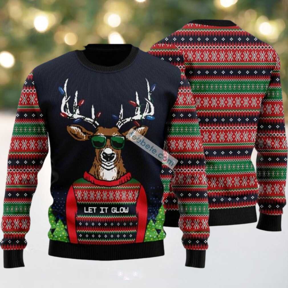 Cool Reindeer Let It Glow Ugly Sweaters For Christmas Crazy, hoodie, sweater, long sleeve and tank top Funny Reindeer Christmas Jumper